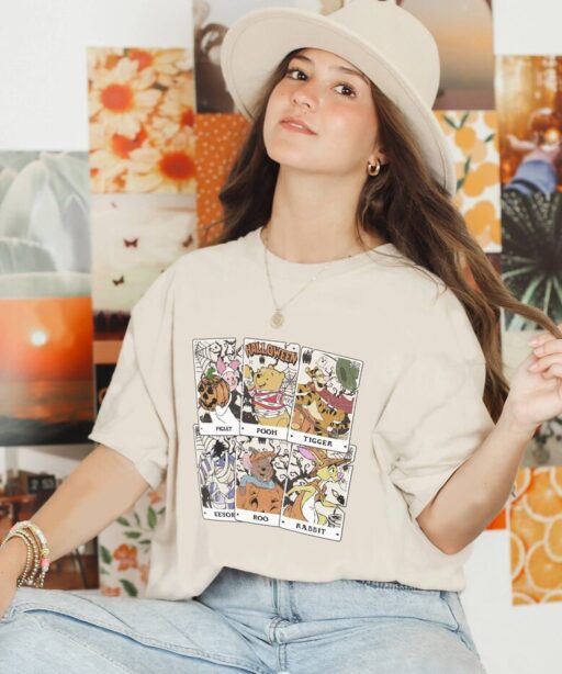 Vintage Pooh And Friends Halloween Tarot Card Shirt | Mickey's Not So Scary Halloween Party 2023 | Pooh Bear Skeleton Mummy Shirt