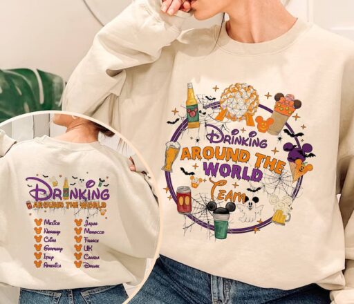 Mickey And Friends Drinking Shirt Mickey Minnie Halloween Shirt Drinking Around the World | Food and Wine Halloween, Vintage Halloween Shirt