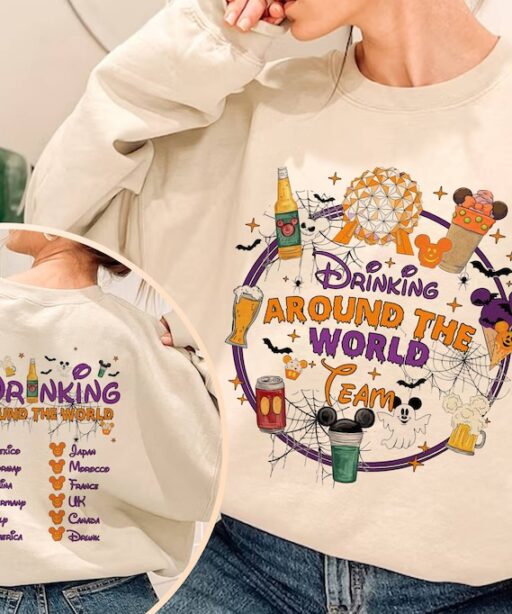 Mickey And Friends Drinking Shirt Mickey Minnie Halloween Shirt Drinking Around the World | Food and Wine Halloween, Vintage Halloween Shirt