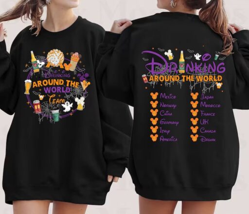 Mickey And Friends Drinking Shirt Mickey Minnie Halloween Shirt Drinking Around the World | Food and Wine Halloween, Vintage Halloween Shirt