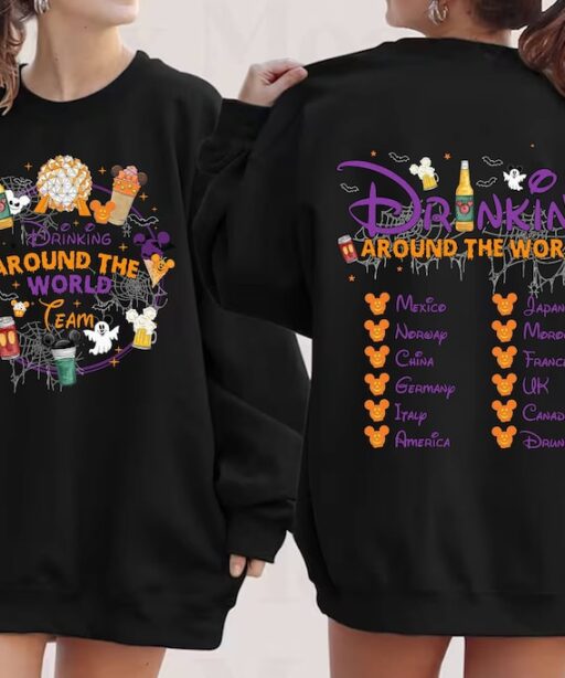 Mickey And Friends Drinking Shirt Mickey Minnie Halloween Shirt Drinking Around the World | Food and Wine Halloween, Vintage Halloween Shirt