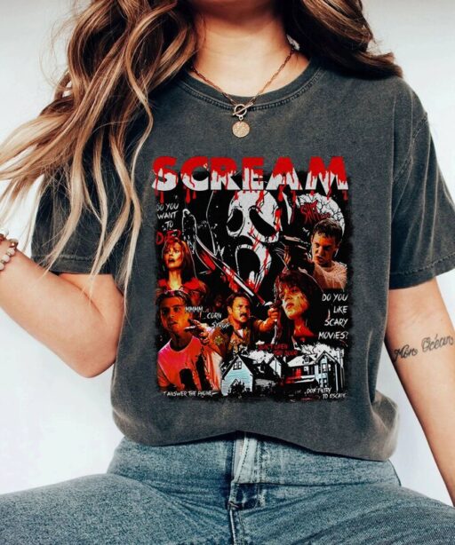 Retro 90s Scream Movie Shirt | Horror Movie Fan Shirt | Ghost Face Billy Loomis Stu Macher Sidney Prescott Shirt | Funny Halloween Shirt