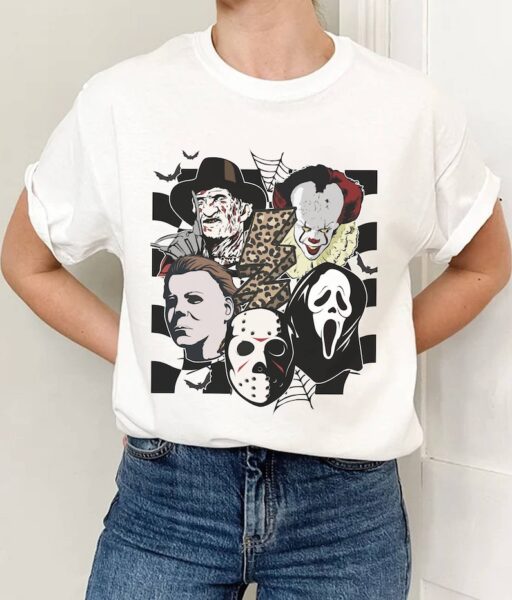 Horror Characters Checkered Shirt | Horror Halloween Shirt | Michael Myers Ghost Face Jason Voorhees Shirt | Scary Movie Shirt