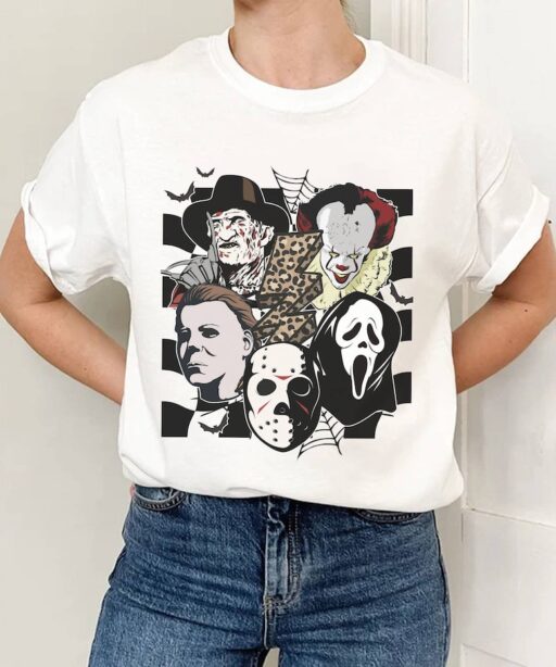 Horror Characters Checkered Shirt | Horror Halloween Shirt | Michael Myers Ghost Face Jason Voorhees Shirt | Scary Movie Shirt
