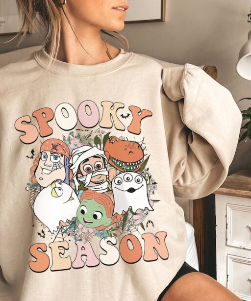 Vintage Halloween Toy Story Spooky Season Shirt | Toy Story Floral Shirt | Woody And Lightyear Halloween Shirt | Trick Or Treat Shirt