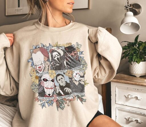 Horror Characters Tarot Card Shirt | Horror Halloween Shirt | Michael Myers Ghost Face Jason Voorhees Shirt | Scary Movie Shirt