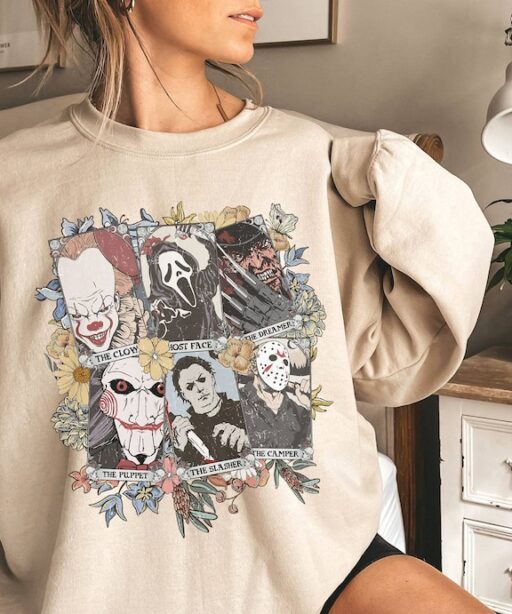 Horror Characters Tarot Card Shirt | Horror Halloween Shirt | Michael Myers Ghost Face Jason Voorhees Shirt | Scary Movie Shirt