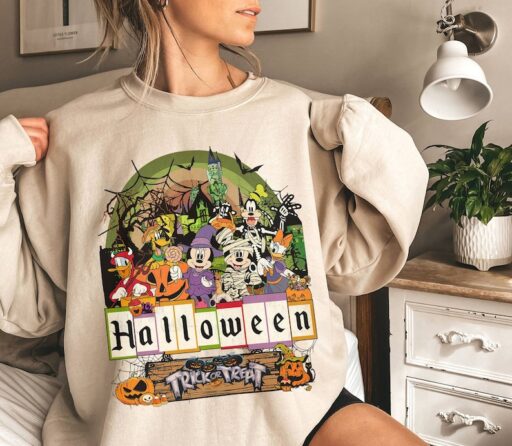 Mickey And Friends Trick Or Treat Shirt | Retro Mickey Minnie Halloween Shirt | Magic Kingdom Halloween Matching Tee | Halloween Party Tee