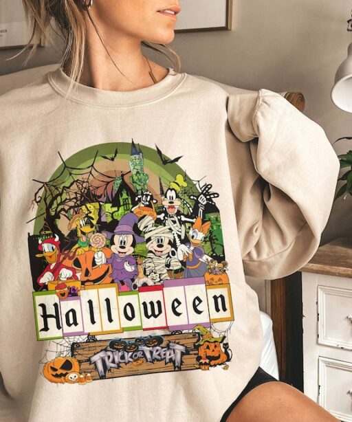 Mickey And Friends Trick Or Treat Shirt | Retro Mickey Minnie Halloween Shirt | Magic Kingdom Halloween Matching Tee | Halloween Party Tee