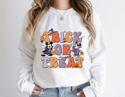 Retro Mickey Minnie Trick Or Treat Shirt | Mickey Minnie Halloween Shirt | Mickey And Minnie Halloween Tee | Trick Or Treat Halloween Shirt