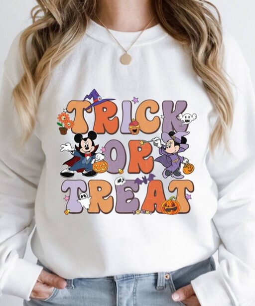 Retro Mickey Minnie Trick Or Treat Shirt | Mickey Minnie Halloween Shirt | Mickey And Minnie Halloween Tee | Trick Or Treat Halloween Shirt