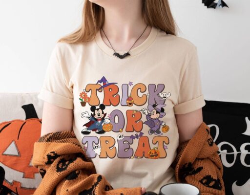 Retro Mickey Minnie Trick Or Treat Shirt | Mickey Minnie Halloween Shirt | Mickey And Minnie Halloween Tee | Trick Or Treat Halloween Shirt