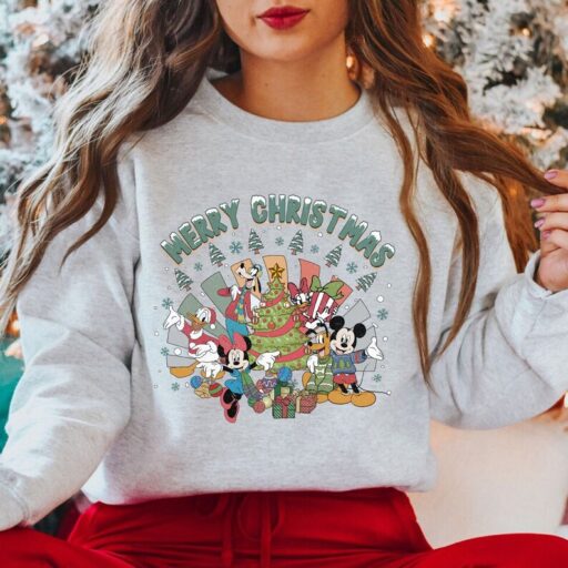 Vintage Mickey and Friends Merry Christmas 2023 Sweatshirt, Mickey And Friends, Minnie, Donald, Goofy, Pluto, Daisy, Mickey Mouse Christmas