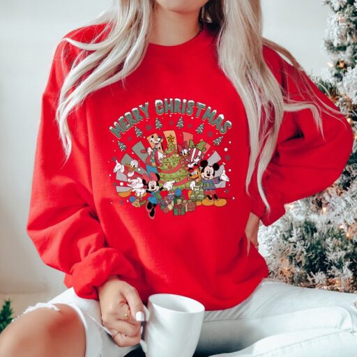 Vintage Mickey and Friends Merry Christmas 2023 Sweatshirt, Mickey And Friends, Minnie, Donald, Goofy, Pluto, Daisy, Mickey Mouse Christmas