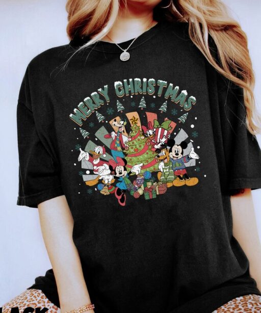 Vintage Mickey and Friends Merry Christmas 2023 Sweatshirt, Mickey And Friends, Minnie, Donald, Goofy, Pluto, Daisy, Mickey Mouse Christmas