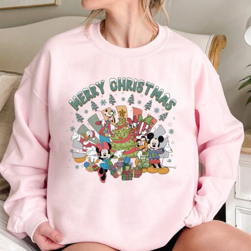 Vintage Mickey and Friends Merry Christmas 2023 Sweatshirt, Mickey And Friends, Minnie, Donald, Goofy, Pluto, Daisy, Mickey Mouse Christmas