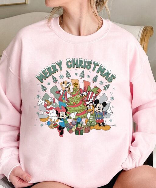 Vintage Mickey and Friends Merry Christmas 2023 Sweatshirt, Mickey And Friends, Minnie, Donald, Goofy, Pluto, Daisy, Mickey Mouse Christmas