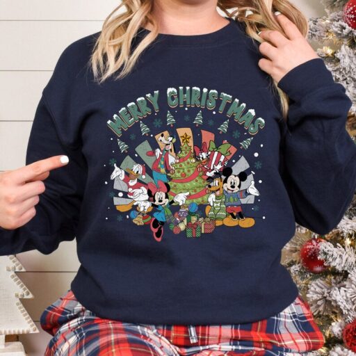 Vintage Mickey and Friends Merry Christmas 2023 Sweatshirt, Mickey And Friends, Minnie, Donald, Goofy, Pluto, Daisy, Mickey Mouse Christmas