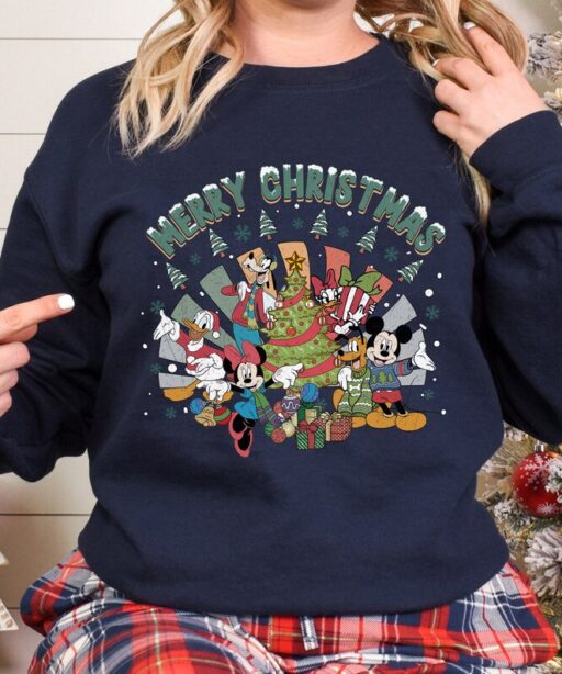 Vintage Mickey and Friends Merry Christmas 2023 Sweatshirt, Mickey And Friends, Minnie, Donald, Goofy, Pluto, Daisy, Mickey Mouse Christmas