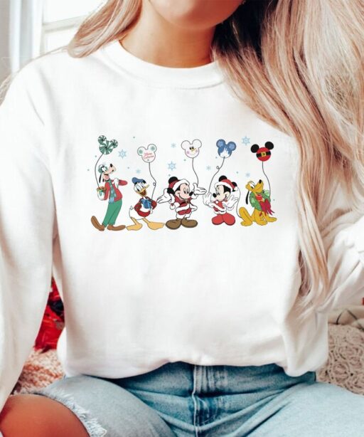 Vintage Disney Christmas Vintage Shirt Sweatshirt, Mickey And Friends Xmas Shirt, Disney Christmas Balloons Shirt, Mickey Ears Balloon Shirt