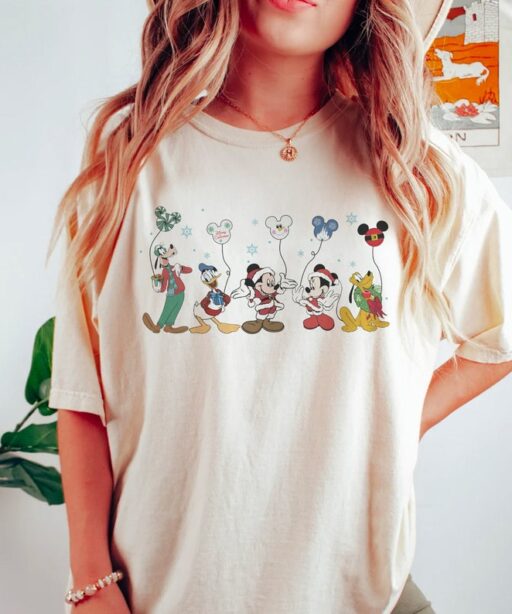 Vintage Disney Christmas Vintage Shirt Sweatshirt, Mickey And Friends Xmas Shirt, Disney Christmas Balloons Shirt, Mickey Ears Balloon Shirt