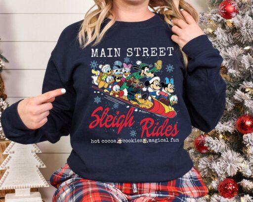 Vintage Mickey And Friends Christmas Shirt, Main Street Sleigh Rides Shirt, Disney Christmas Shirt, Disney Couple Shirt,Disney Holiday Shirt