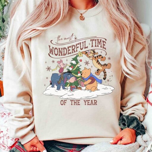 The Most Wonderful Time Of The Year Winnie The Pooh Christmas Lights Sweatshirt, Winnie The Pooh Christmas Tree Sweatshirt, Pooh Sweatshirt