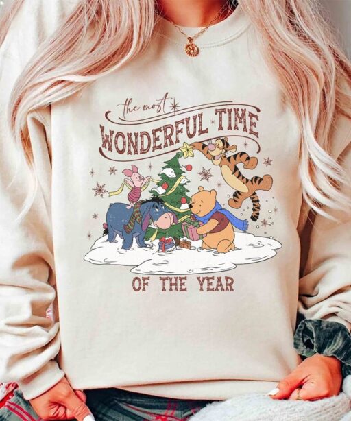 The Most Wonderful Time Of The Year Winnie The Pooh Christmas Lights Sweatshirt, Winnie The Pooh Christmas Tree Sweatshirt, Pooh Sweatshirt