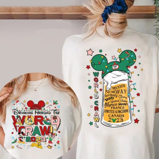 Drinking Around The World Crawl Christmas Sweatshirt, Epcot World Tour Shirt, Mickey & Friends Disney Drinking Team Shirt,Epcot Center Shirt