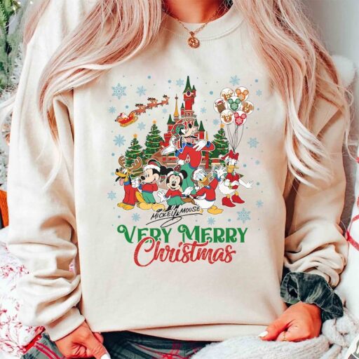 Mickey's Very Merry Christmas Party Family Matching Sweater, Disney Santa Mickey And Minnie Xmas Tee, Disneyland Vacation Holiday Gift Tee