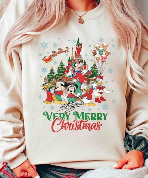 Mickey's Very Merry Christmas Party Family Matching Sweater, Disney Santa Mickey And Minnie Xmas Tee, Disneyland Vacation Holiday Gift Tee