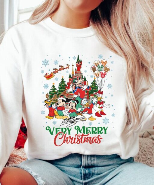 Mickey's Very Merry Christmas Party Family Matching Sweater, Disney Santa Mickey And Minnie Xmas Tee, Disneyland Vacation Holiday Gift Tee