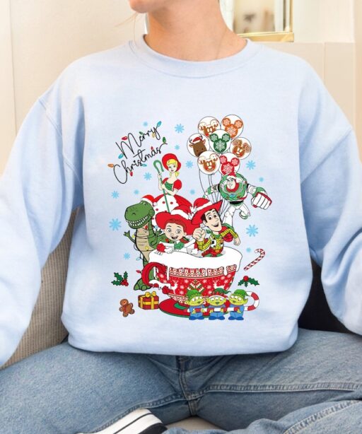 Toy Story Tea Cup Christmas Shirt, Toy Story Family Shirts, Disney Balloon Shirt, Christmas Light Tee, Toy Story Land Shirt, Matching Xmas