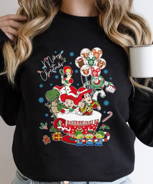 Toy Story Tea Cup Christmas Shirt, Toy Story Family Shirts, Disney Balloon Shirt, Christmas Light Tee, Toy Story Land Shirt, Matching Xmas