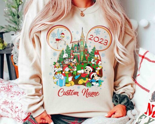 Personalized Disney Christmas 2023 Shirt, Mickey and Friends Christmas Tree, Disney Family Very Merry Christmas Party, Disney Castle Shirt