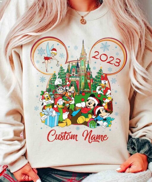 Personalized Disney Christmas 2023 Shirt, Mickey and Friends Christmas Tree, Disney Family Very Merry Christmas Party, Disney Castle Shirt