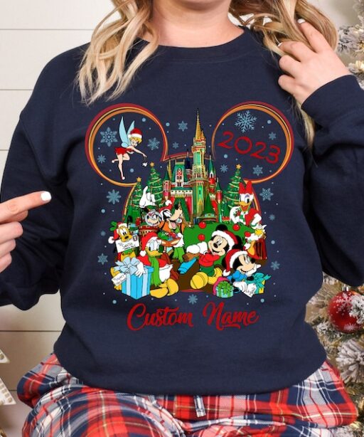 Personalized Disney Christmas 2023 Shirt, Mickey and Friends Christmas Tree, Disney Family Very Merry Christmas Party, Disney Castle Shirt