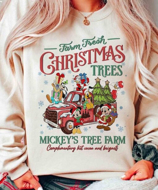 Retro Disney Farm Fresh Shirt, Mickey's Tree Farm, Mickey And Friends Christmas, Christmas Disney Family, Disneyworld Shirts Christmas Gift