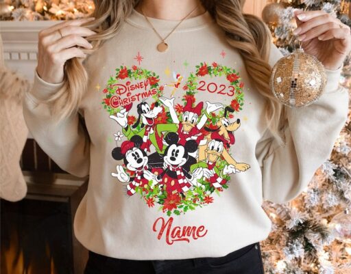 Personalized Mickey & Friends Globe Family Christmas Sweatshirt, Mickey's Very Merry Christmas Party 2023 Shirt,Disney World Christmas Shirt