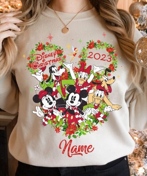 Personalized Mickey & Friends Globe Family Christmas Sweatshirt, Mickey's Very Merry Christmas Party 2023 Shirt,Disney World Christmas Shirt