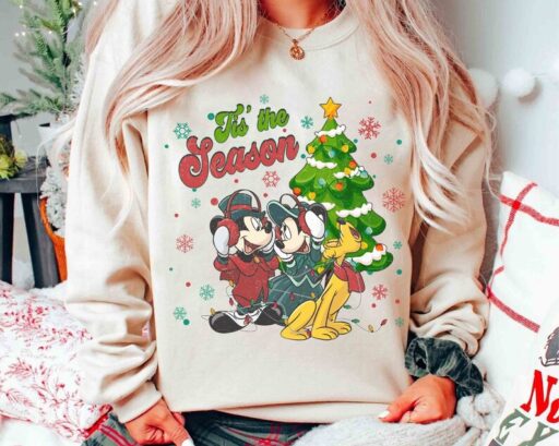 Christmas Tis The Season Disney Sweatshirt, Mickey and Minnie Mouse Hoodie, Cute Disney World Xmas Sweatshirt, Funny Xmas Sweatshirt