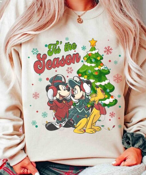 Christmas Tis The Season Disney Sweatshirt, Mickey and Minnie Mouse Hoodie, Cute Disney World Xmas Sweatshirt, Funny Xmas Sweatshirt