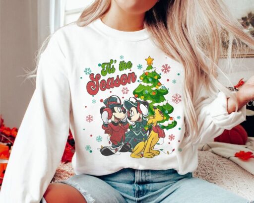 Christmas Tis The Season Disney Sweatshirt, Mickey and Minnie Mouse Hoodie, Cute Disney World Xmas Sweatshirt, Funny Xmas Sweatshirt