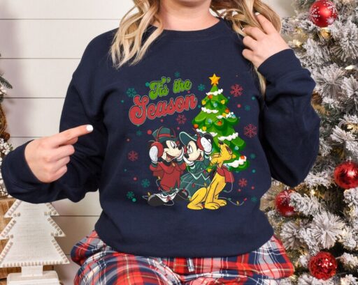Christmas Tis The Season Disney Sweatshirt, Mickey and Minnie Mouse Hoodie, Cute Disney World Xmas Sweatshirt, Funny Xmas Sweatshirt