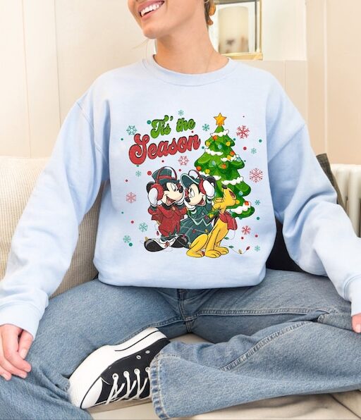 Christmas Tis The Season Disney Sweatshirt, Mickey and Minnie Mouse Hoodie, Cute Disney World Xmas Sweatshirt, Funny Xmas Sweatshirt