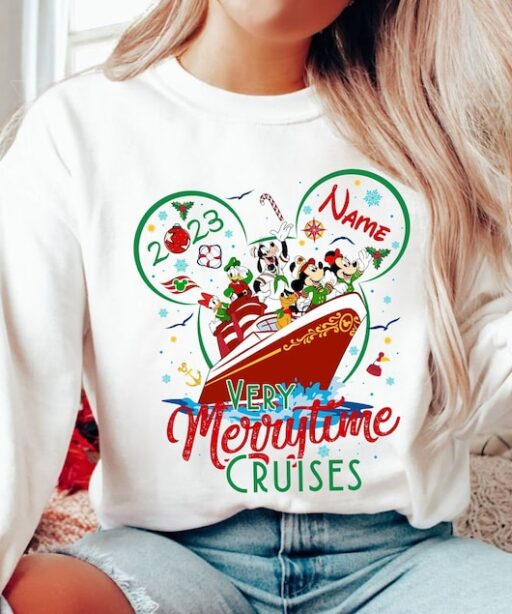 Personalized Disney Christmas Very Merrytime Cruises 2023 Shirt, Disney Family Christmas Cruise Vacation, Mickey and Friends Christmas Trip