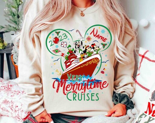 Personalized Disney Christmas Very Merrytime Cruises 2023 Shirt, Disney Family Christmas Cruise Vacation, Mickey and Friends Christmas Trip