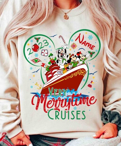 Personalized Disney Christmas Very Merrytime Cruises 2023 Shirt, Disney Family Christmas Cruise Vacation, Mickey and Friends Christmas Trip