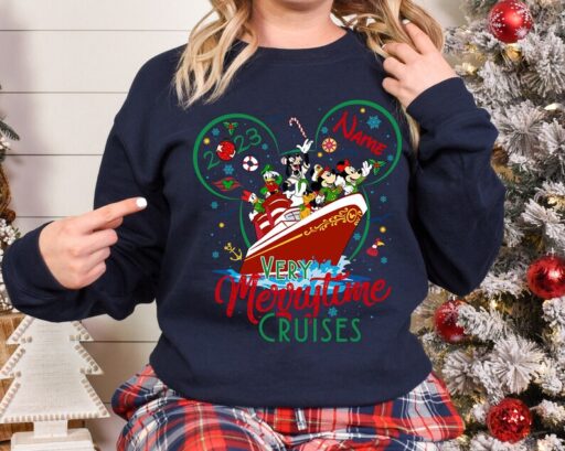 Personalized Disney Christmas Very Merrytime Cruises 2023 Shirt, Disney Family Christmas Cruise Vacation, Mickey and Friends Christmas Trip