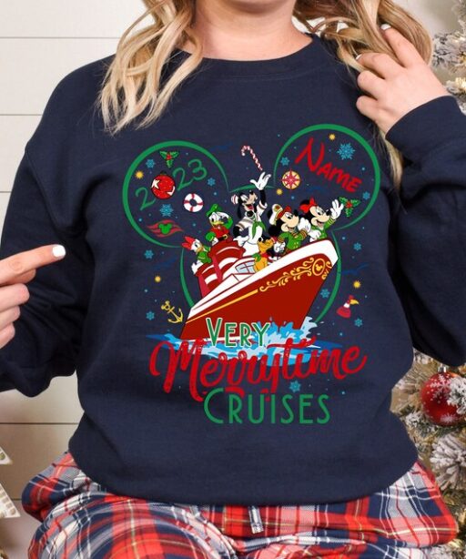 Personalized Disney Christmas Very Merrytime Cruises 2023 Shirt, Disney Family Christmas Cruise Vacation, Mickey and Friends Christmas Trip